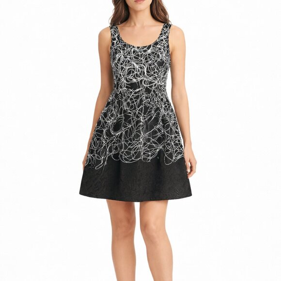 Maeve Dress Sleeveless Embroidered Black White Size 6 Statement Pattern - Picture 3 of 12